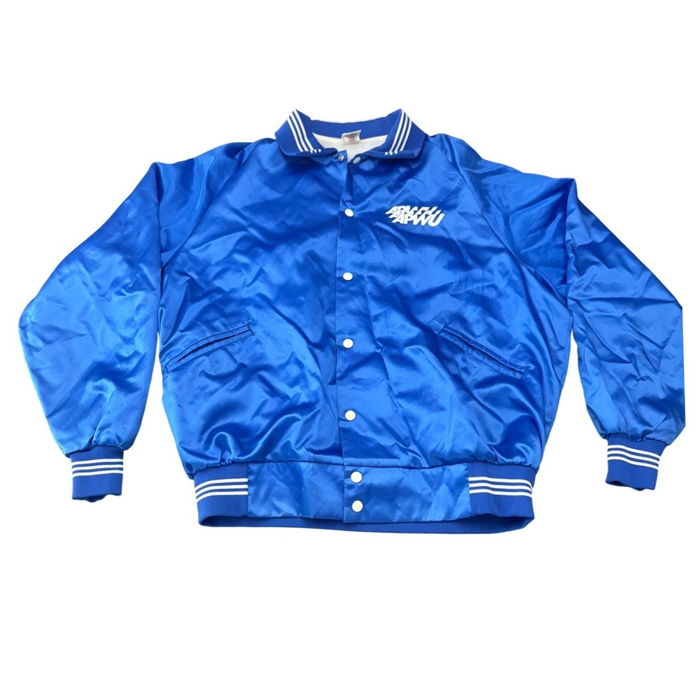 VTG Windjammer APWU American Postal Workers Union Satin Jacket Blue 2XL USA Made